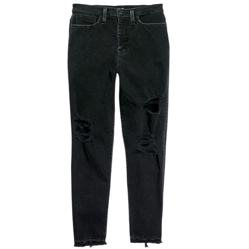 Madewell The Momjean Raney Wash Knee-Rip Edition Black Distressed Jeans K9930 27